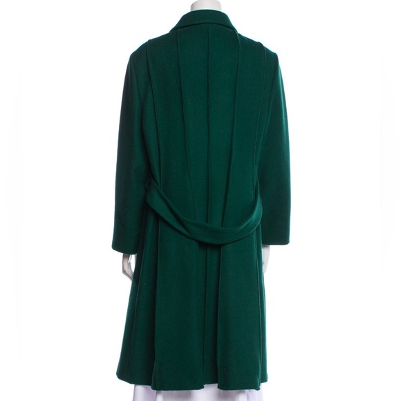 Piazza Sempione Green Wool Pointed Collar Pleated Back Long Coat EUC IT 48 US 12 - Picture 3 of 12